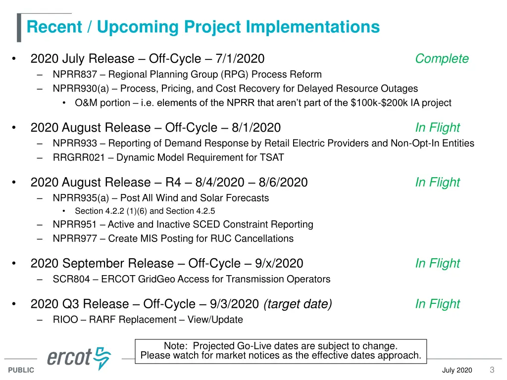 recent upcoming project implementations