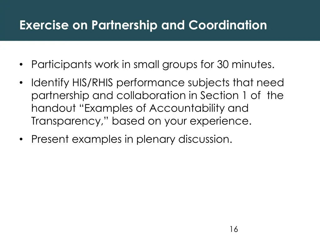 exercise on partnership and coordination