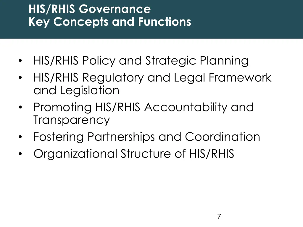 his rhis governance key concepts and functions