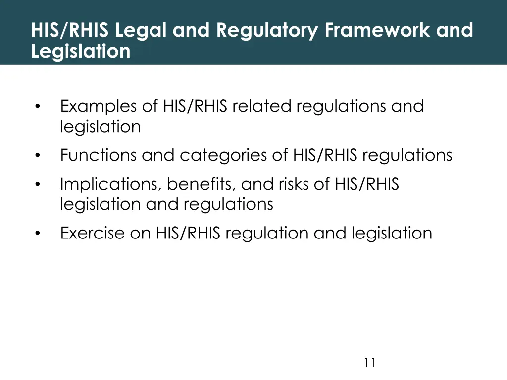 his rhis legal and regulatory framework