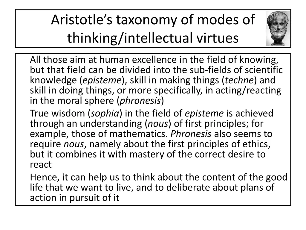 aristotle s taxonomy of modes of thinking