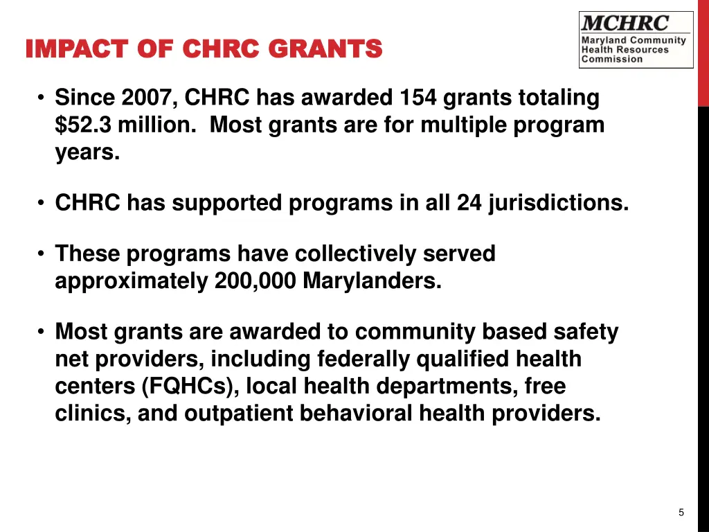 impact of chrc grants impact of chrc grants