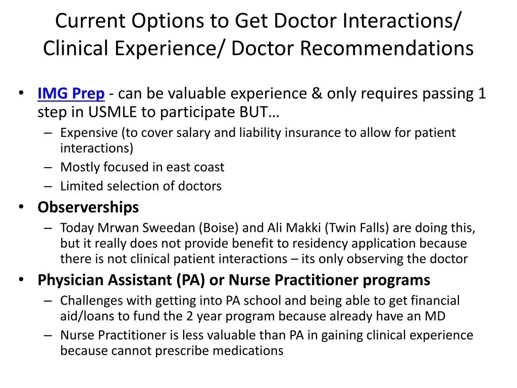 current options to get doctor interactions