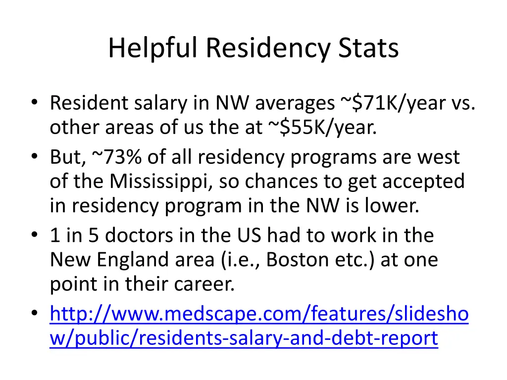 helpful residency stats