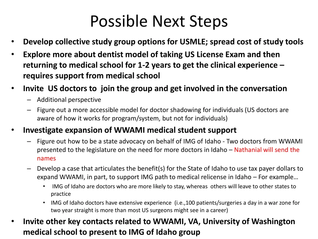 possible next steps