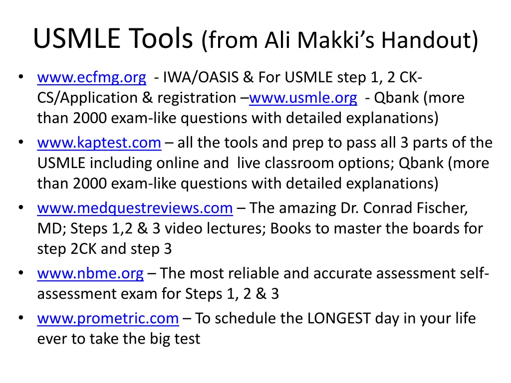 usmle tools from ali makki s handout