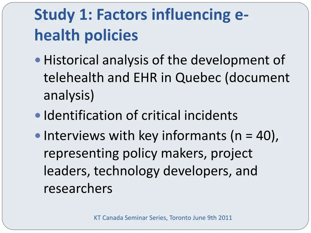 study 1 factors influencing e health policies