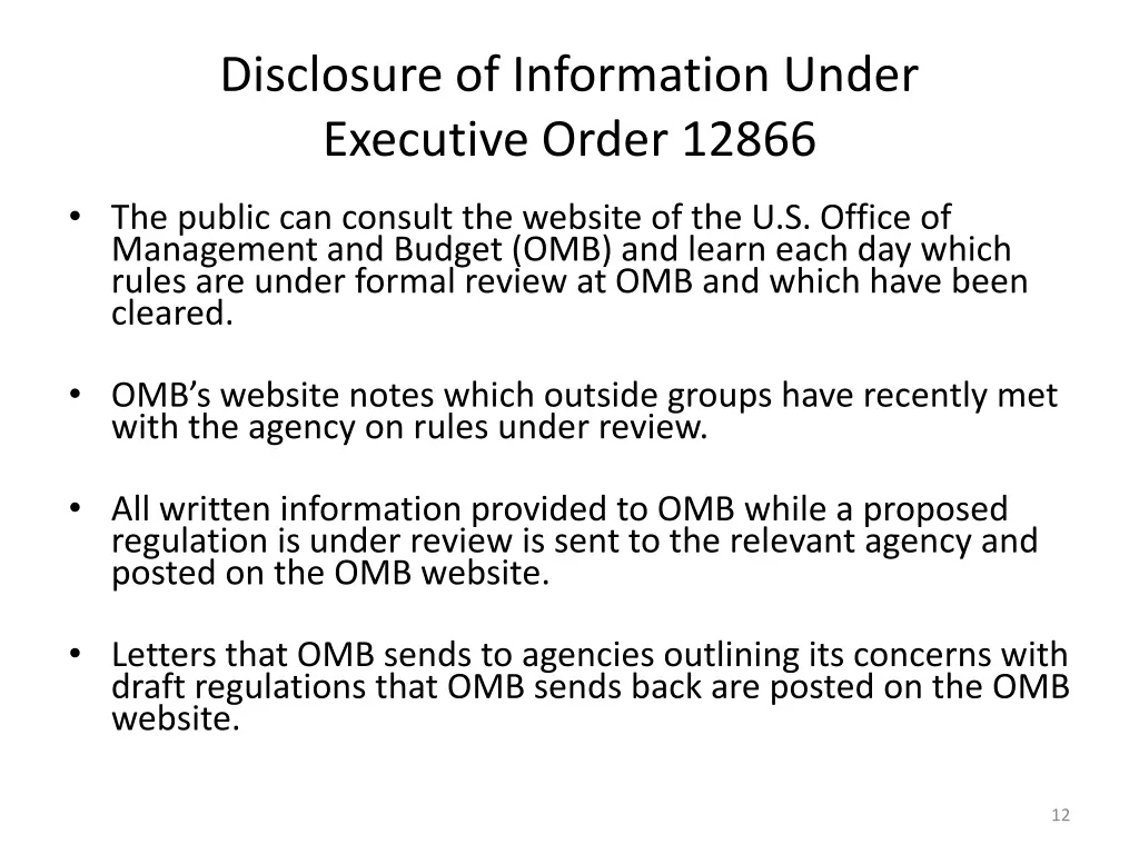 disclosure of information under executive order