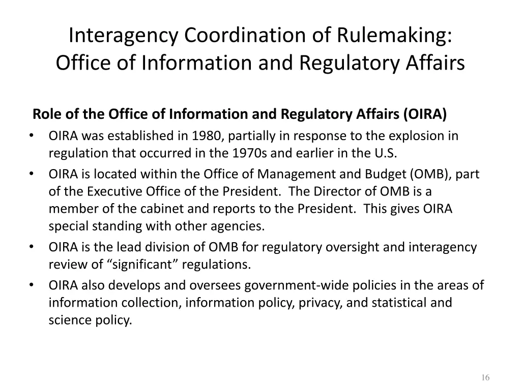 interagency coordination of rulemaking office