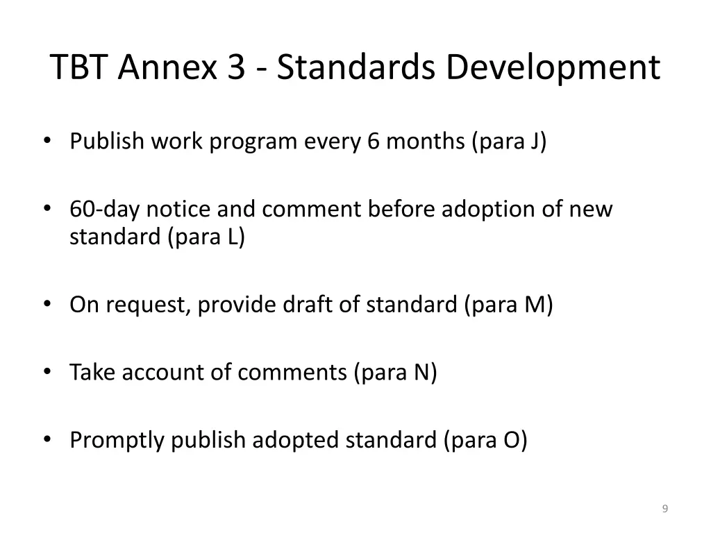 tbt annex 3 standards development