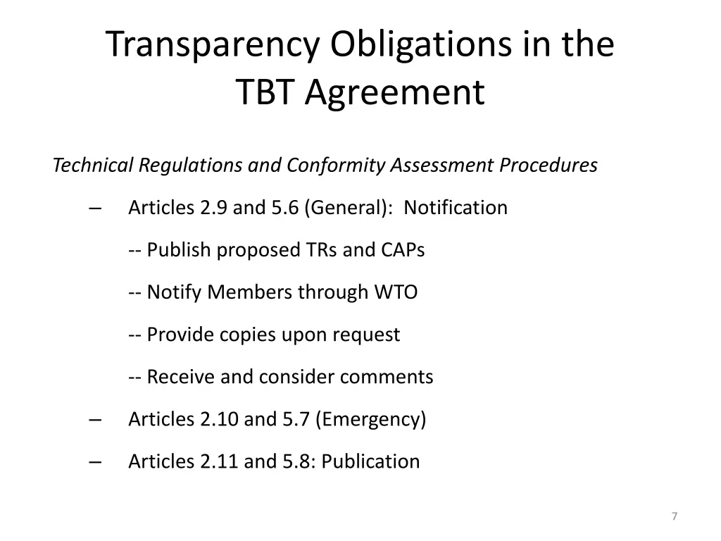 transparency obligations in the tbt agreement