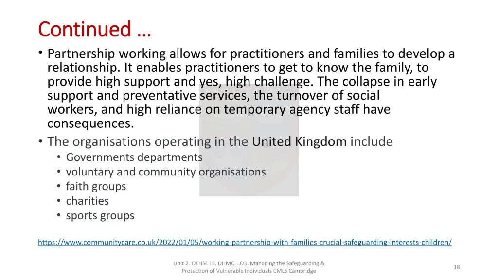 continued continued partnership working allows