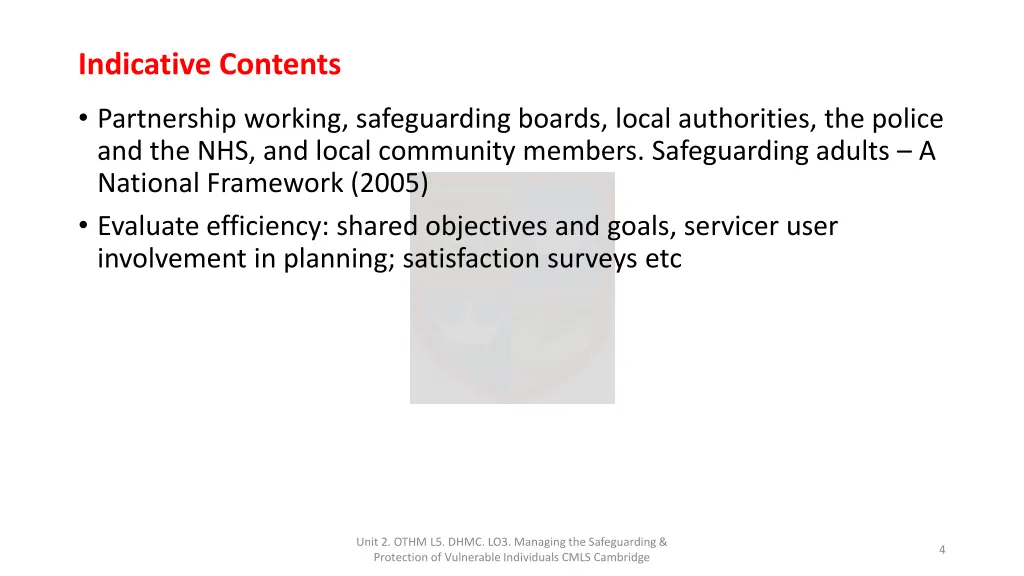 indicative contents