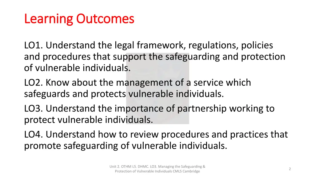 learning outcomes learning outcomes