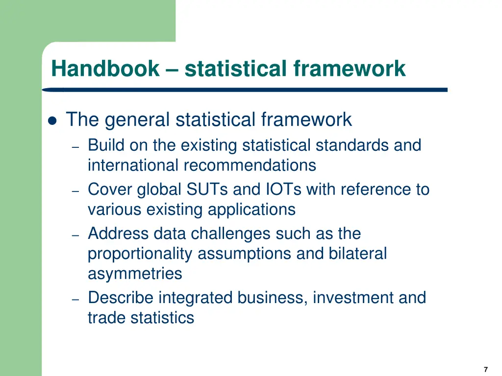 handbook statistical framework