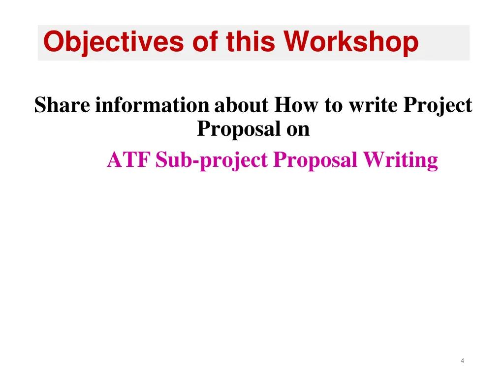 objectives of this workshop