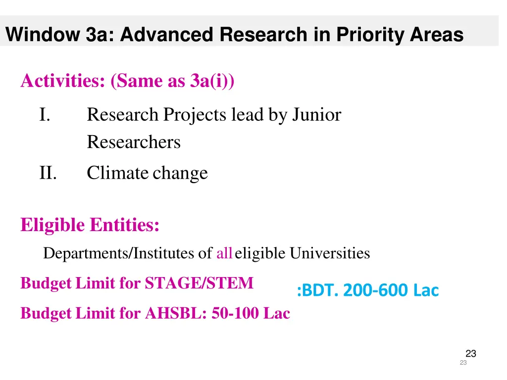 window 3a advanced research in priority areas