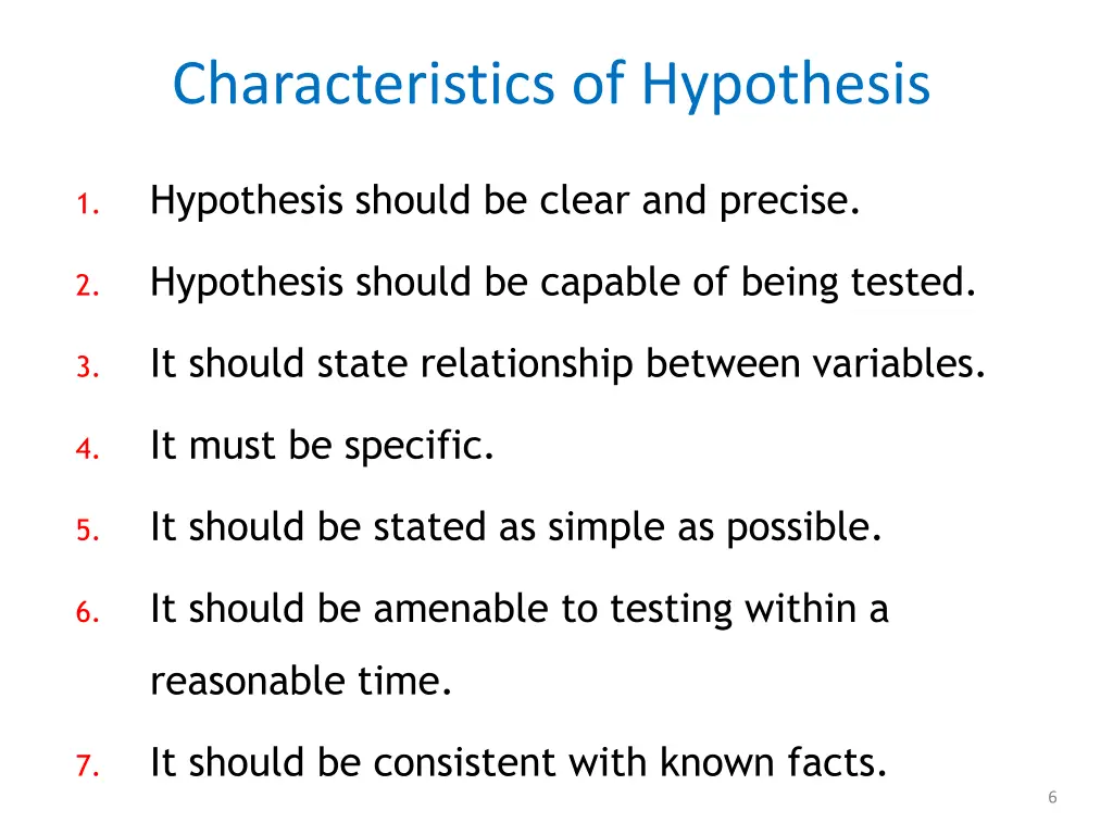 characteristics of hypothesis