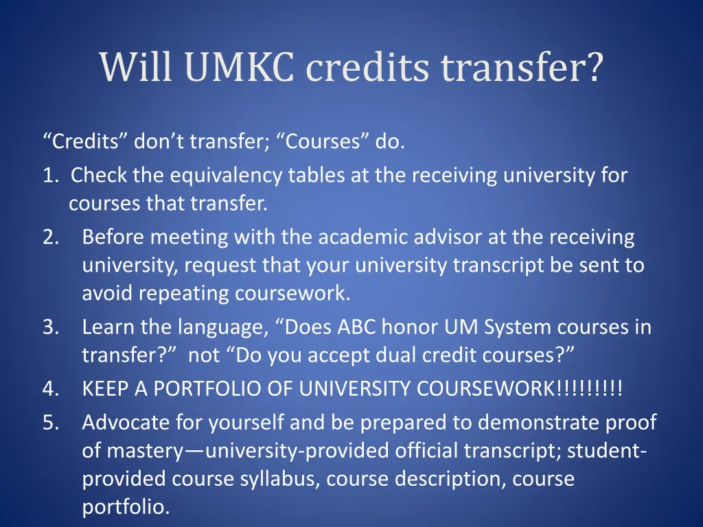 will umkc credits transfer