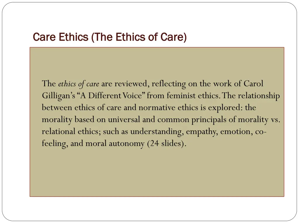 care ethics the ethics of care care ethics