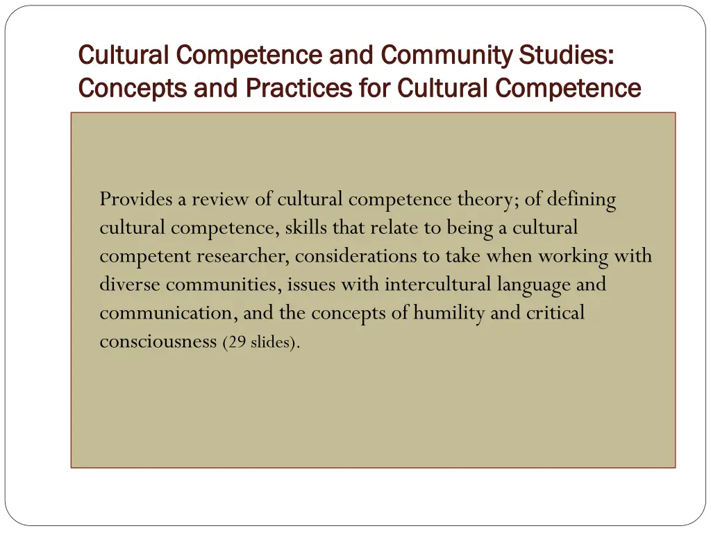 cultural competence and community studies