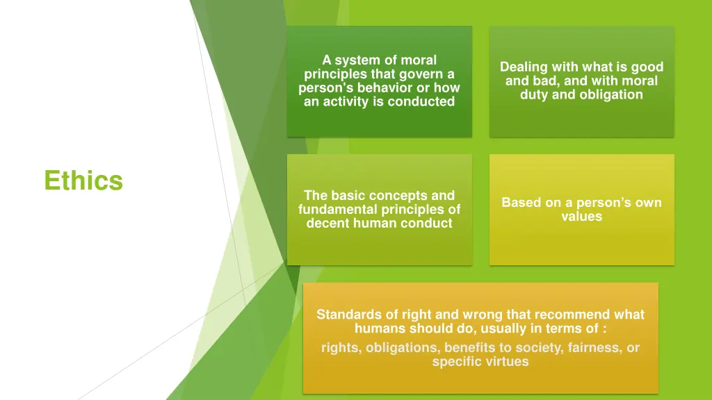 a system of moral principles that govern a person