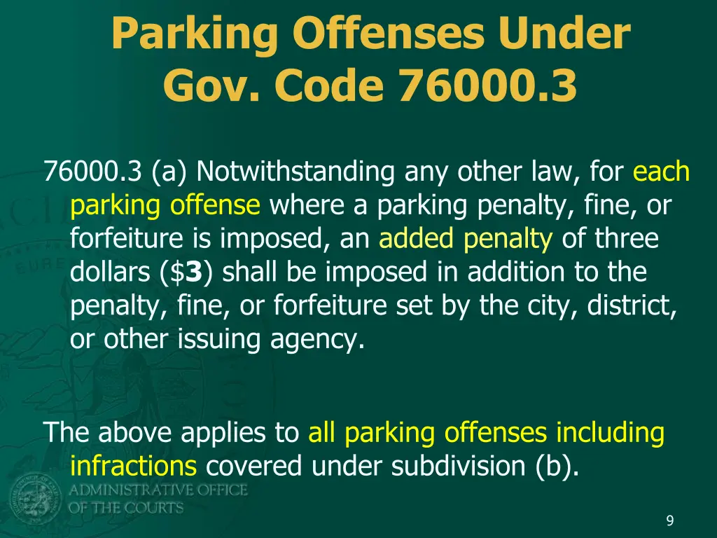 parking offenses under gov code 76000 3