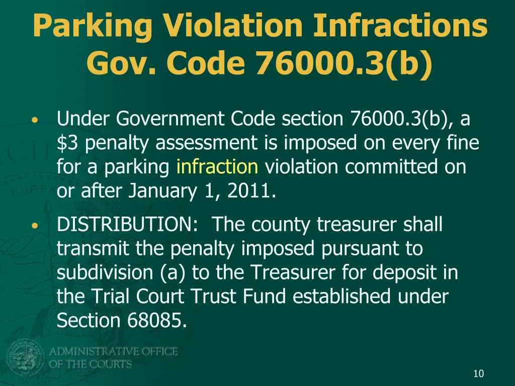 parking violation infractions gov code 76000 3 b