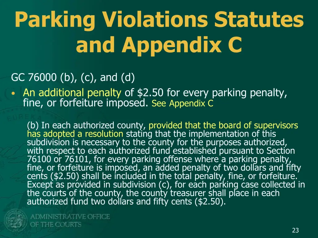 parking violations statutes and appendix c