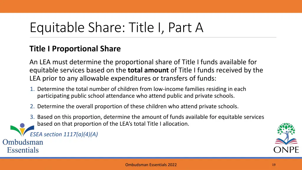 equitable share title i part a