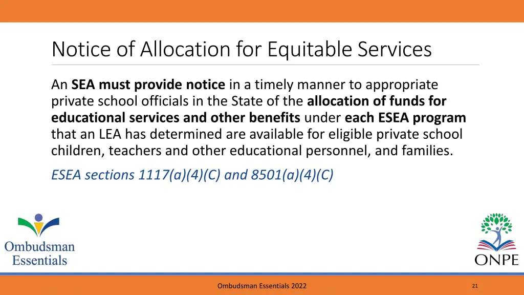 notice of allocation for equitable services