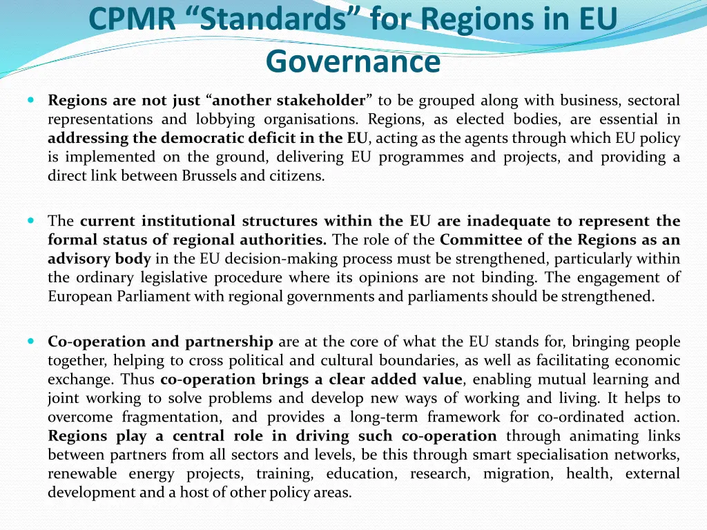 cpmr standards for regions in eu governance