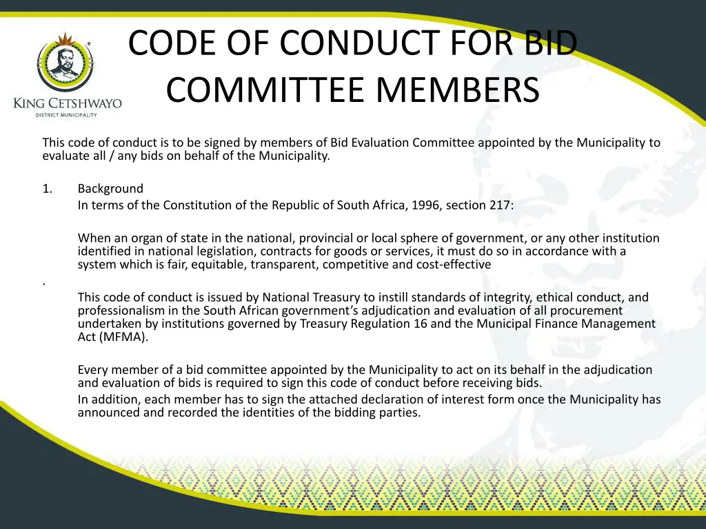 code of conduct for bid committee members