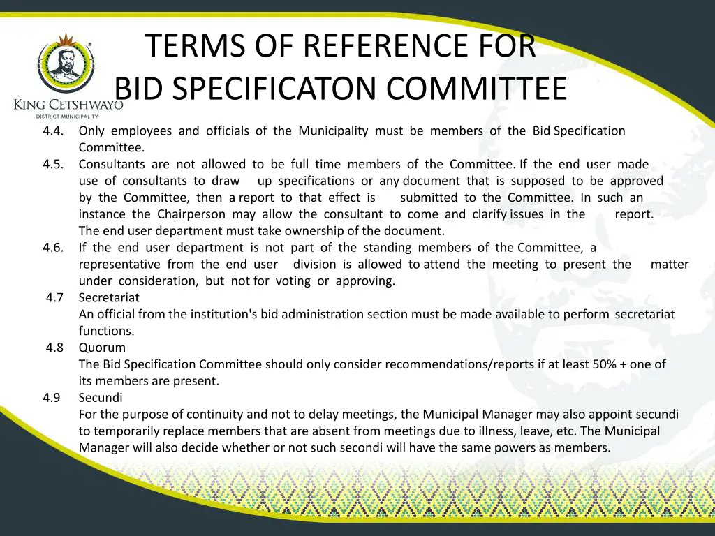 terms of reference for bid specificaton committee 1