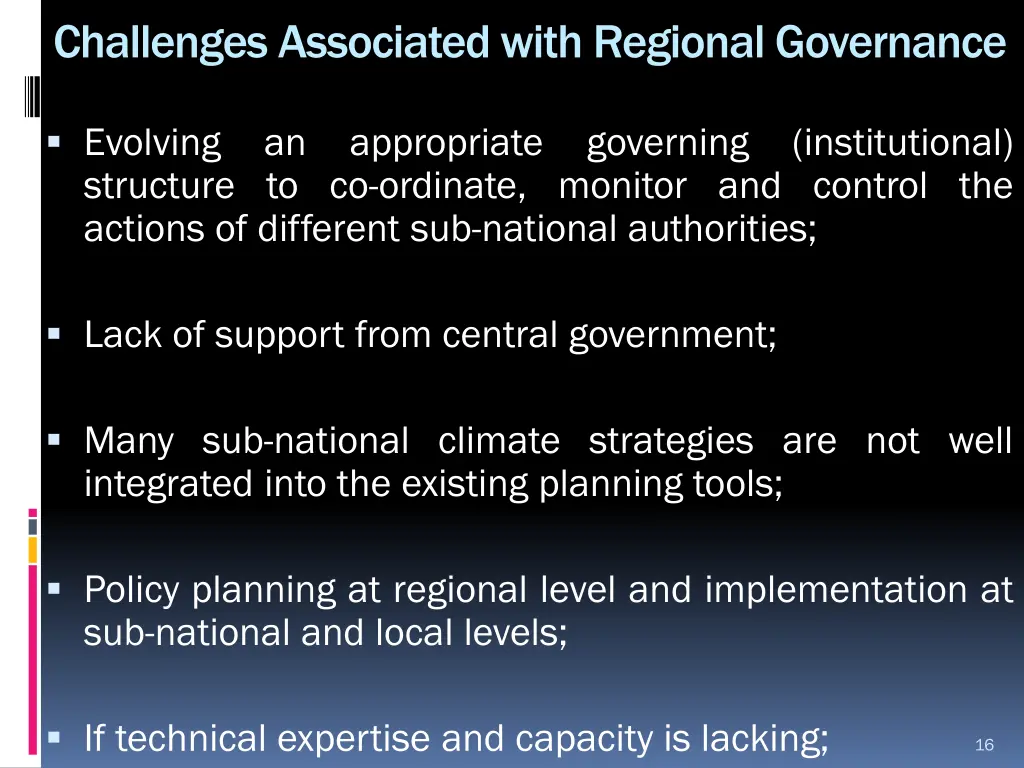challenges associated with regional governance