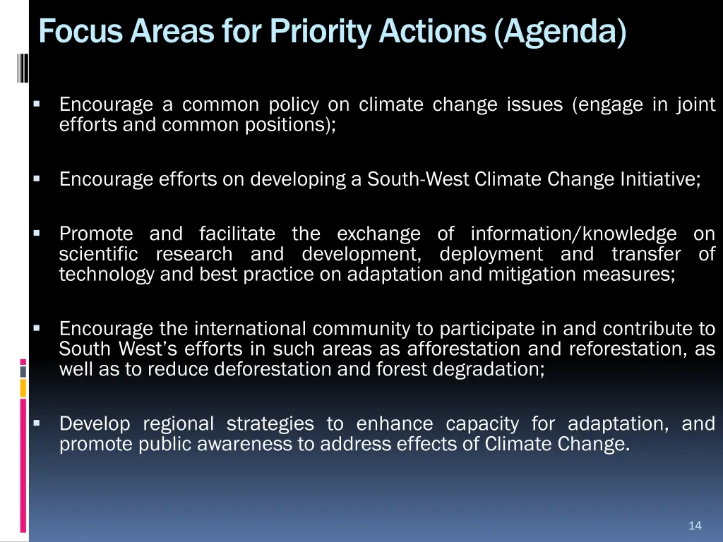 focus areas for priority actions agenda