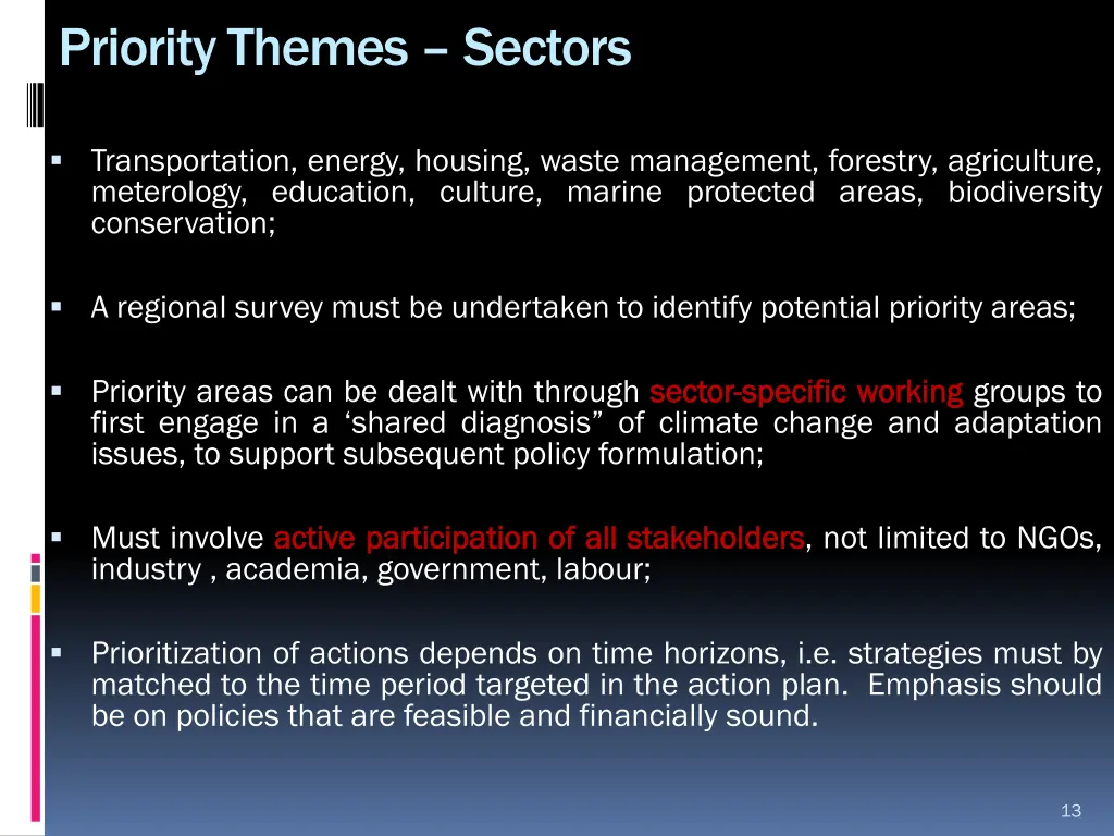 priority themes sectors