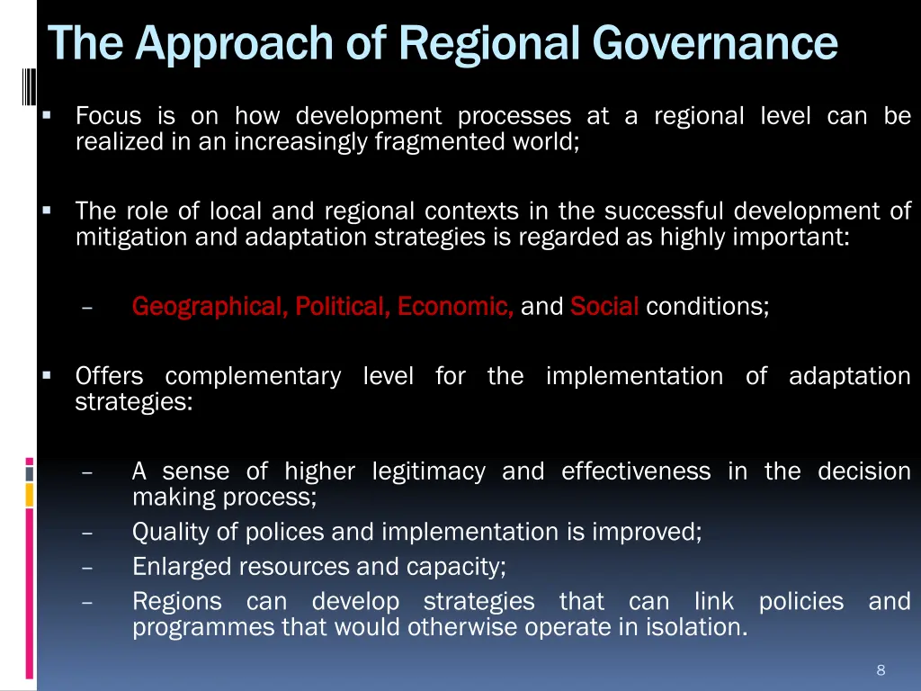 the approach of regional governance