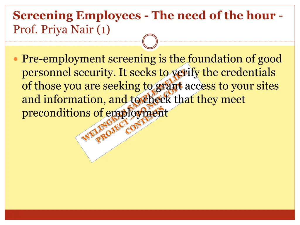 screening employees the need of the hour prof