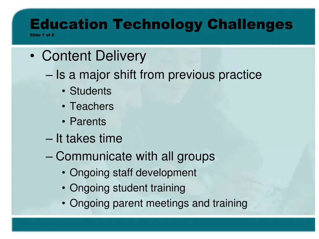 education technology challenges slide 1 of 2