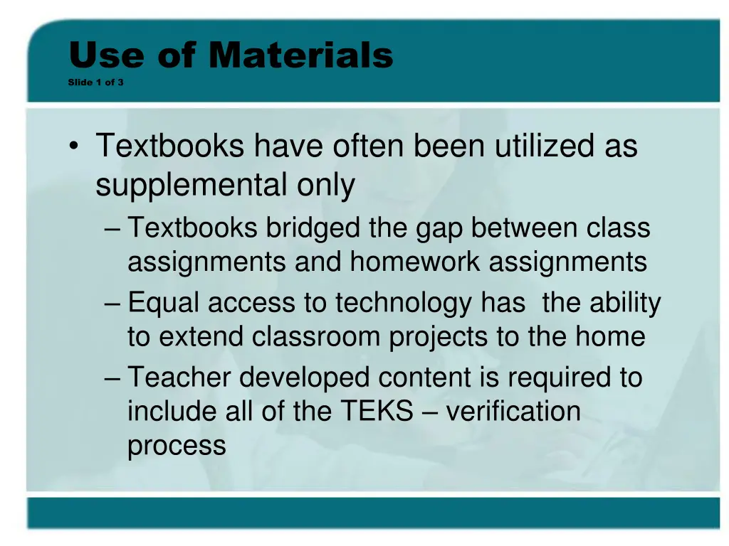 use of materials slide 1 of 3