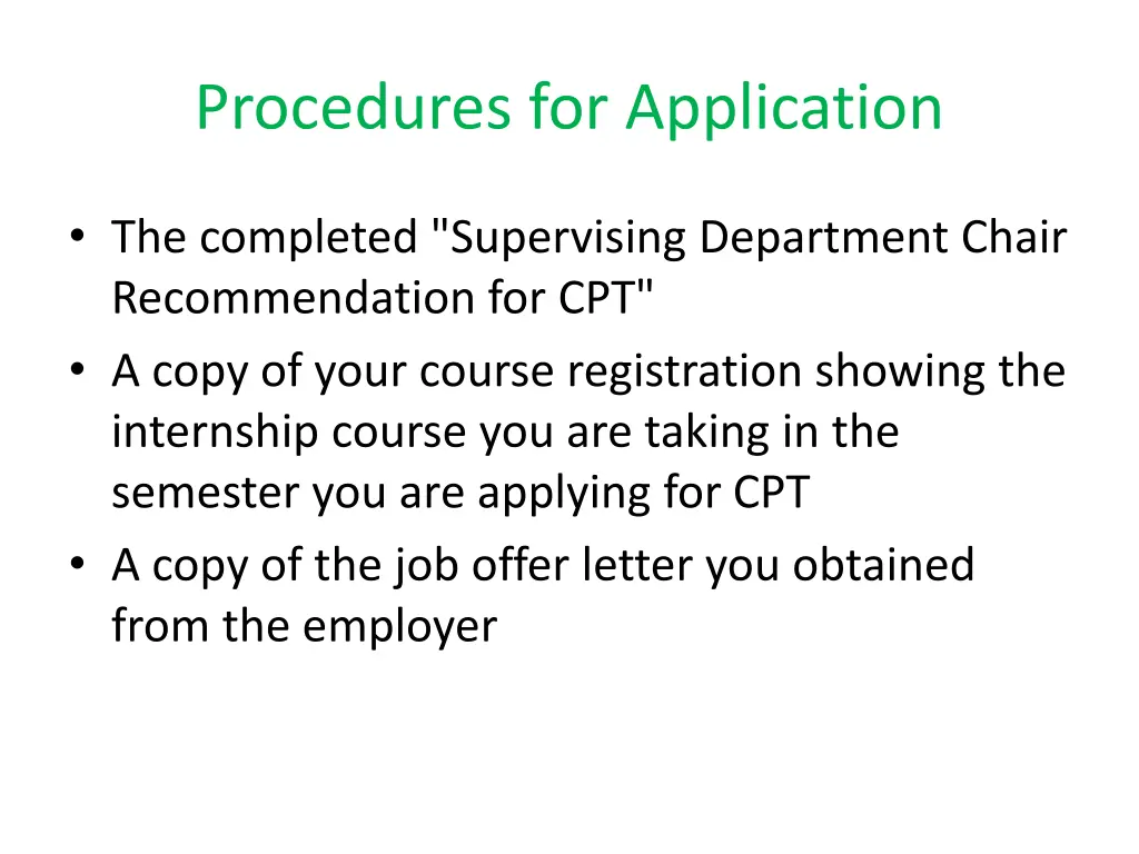 procedures for application
