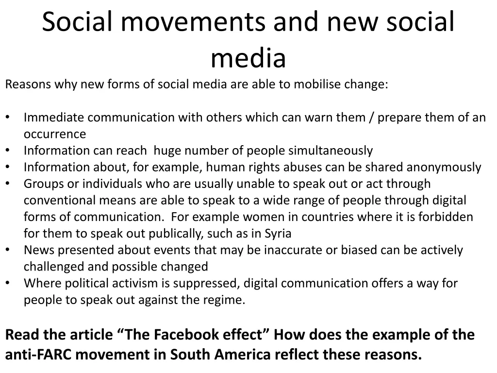 social movements and new social media reasons