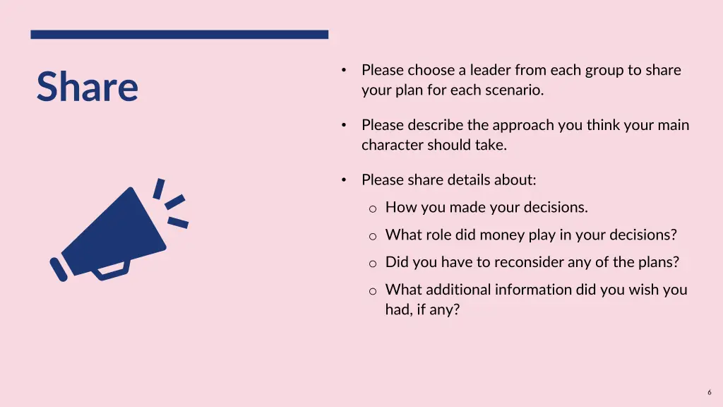 please choose a leader from each group to share