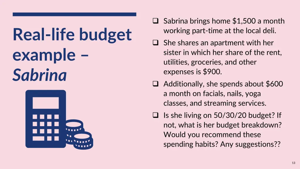 sabrina brings home 1 500 a month working part