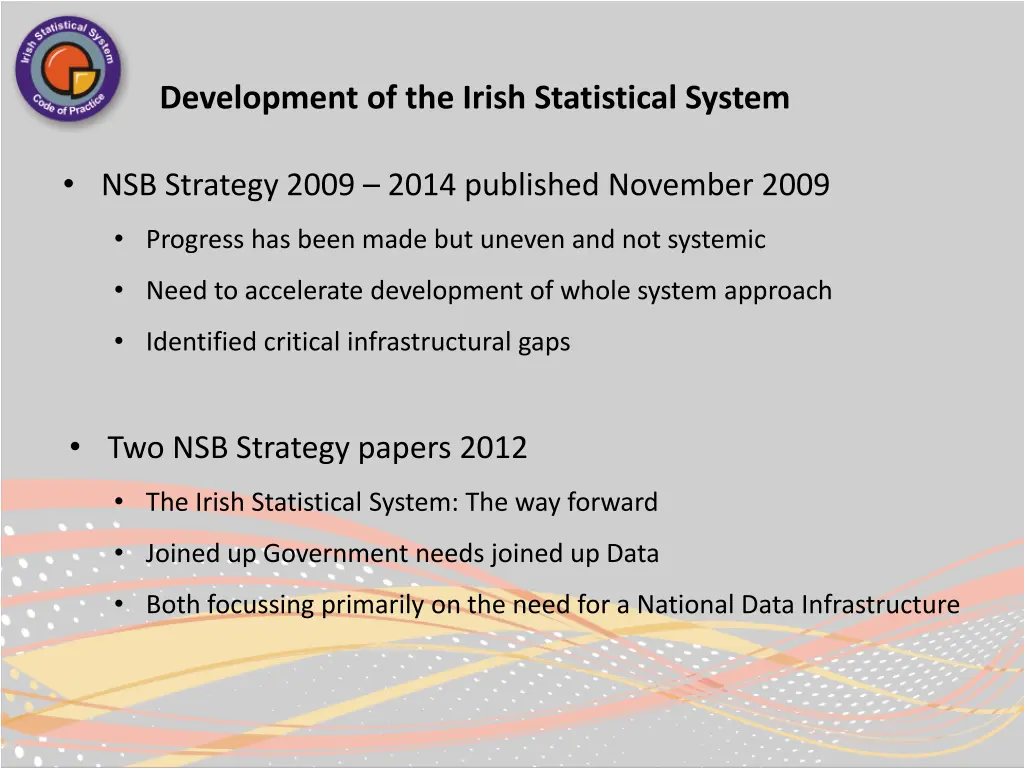 development of the irish statistical system 1