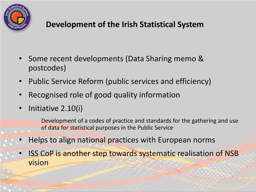 development of the irish statistical system 2