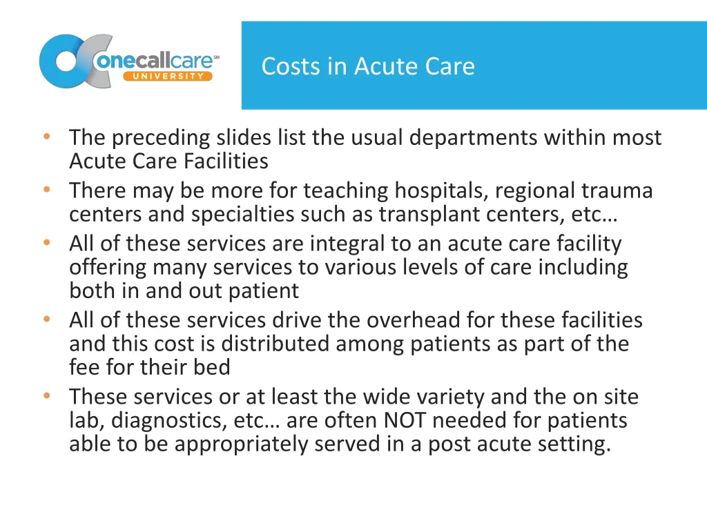 costs in acute care