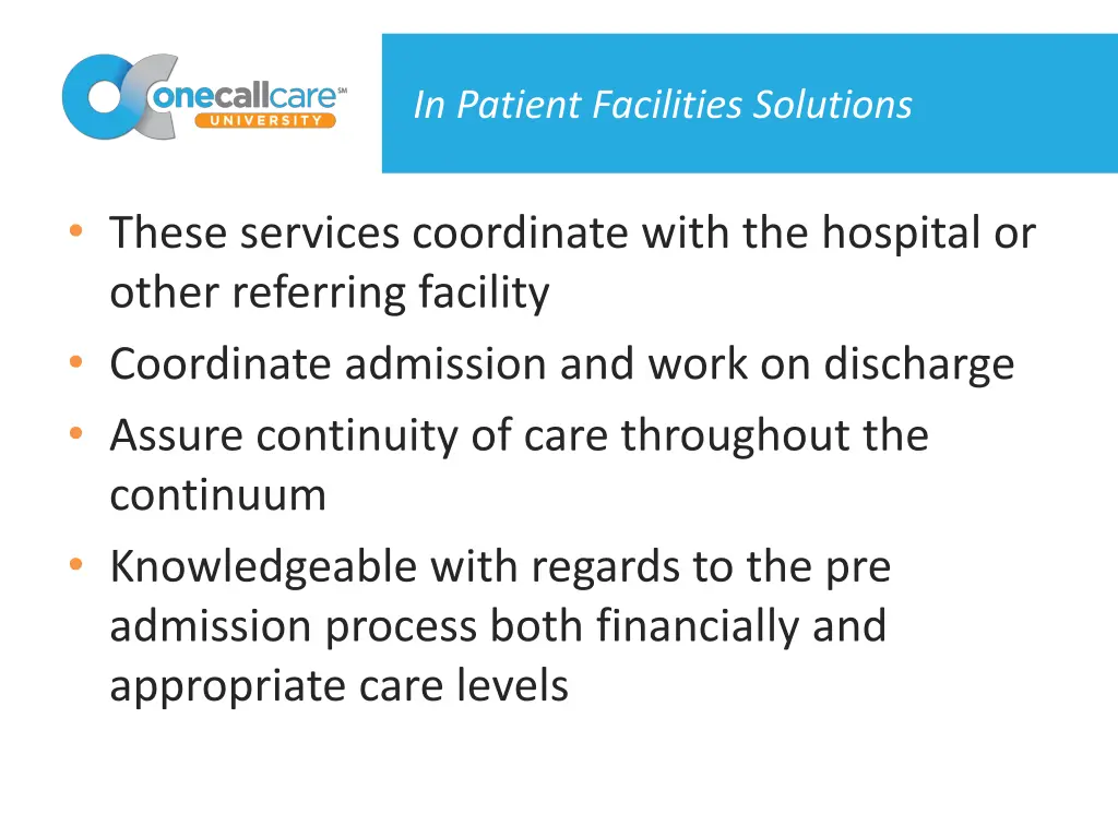 in patient facilities solutions