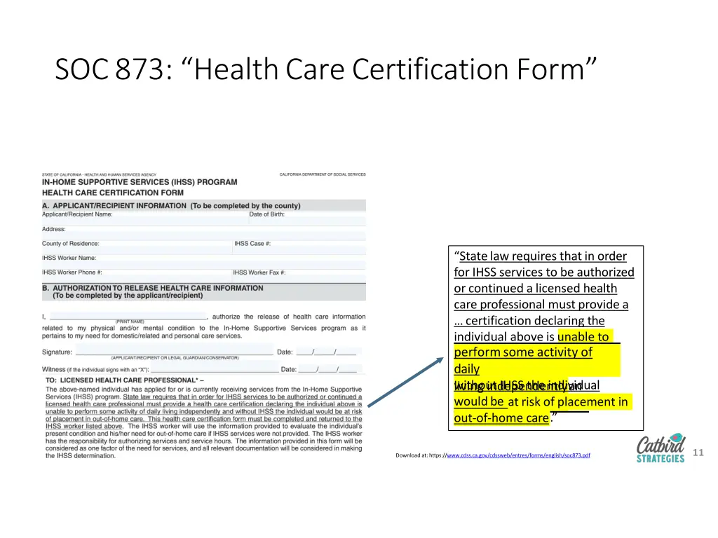 soc873 health carecertification form